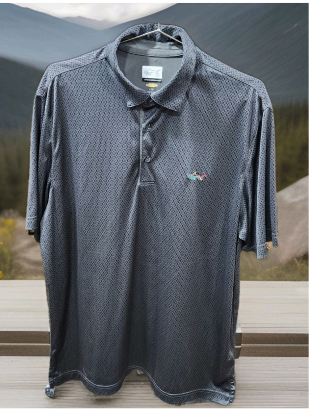 Greg Norman Play Dry Polo Shirt Mens Large Short Sleeves Gray Geometric Print